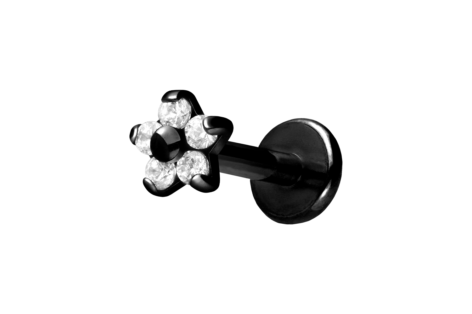 Titan Labret Piercing mit Innengewinde BLUME MIT 5 KRISTALLEN